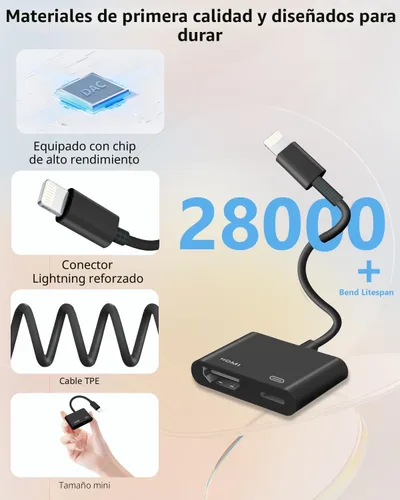 Vista 6 de Adaptador Lightning a HDMI para iPhone, [certificado Apple MFi] Dongle digital AV, cable de pantalla de sincronización 1080P con puerto de carga
