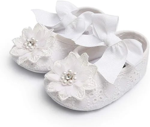Vista 4 de Myleleya Zapatos planos Mary Jane para bebés y niñas con lazo y flores, vestido de princesa, para boda, zapatos de ballet antideslizantes para niños