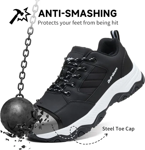 Vista 4 de Zapatos anchos con punta de acero para mujer, impermeables, antideslizantes, zapatos de seguridad, ligeros, antideslizantes, construcción