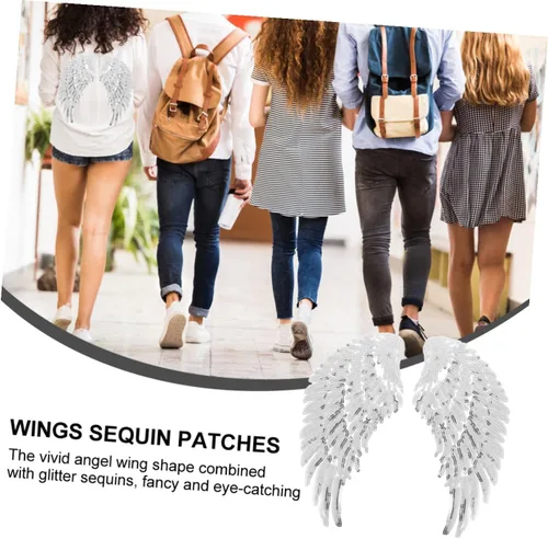 Vista 7 de Luxshiny Angel Wings Sequin Embroidered Applique Patch DIY Clothing Decoration Silver Sew- for Jackets Coats Hats Crafts