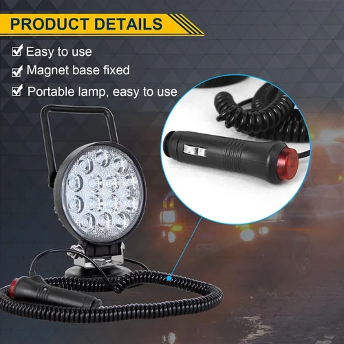 Vista 5 de RIGIDON Luz de trabajo LED de 4 pulgadas y 42 W con base magnética, luz redonda impermeable de 12 V 24 V, luces antiniebla LED para automóvil, SUV