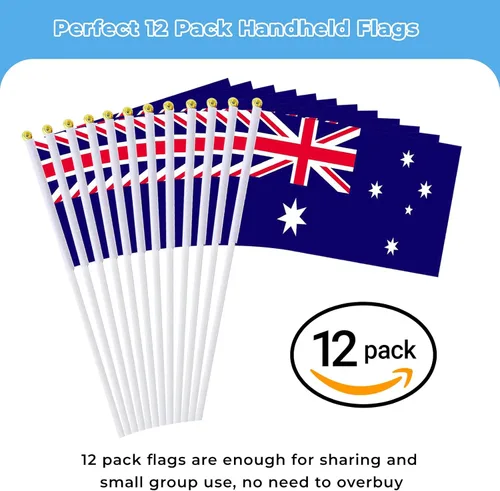 Vista 3 de Bandera de Australia Bandera Australiana, Pequeña Mini Bandera de Australia de Mano con Palo, Ideal para Fiestas, Desfiles, Eventos Deportivos