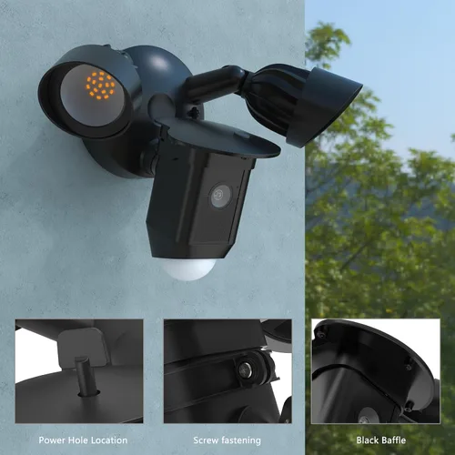 Vista 4 de Cubierta de cámara de sombra de lluvia solar compatible con R-ing Floodlight Cam Wired Plus, para reflector R-ing al aire libre, resistente a