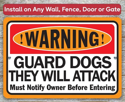 Vista 7 de Metal Signs - Warning Guard Dogs They Will Attack - Property Warning Guard Dog Bites Signs - Durable Metal Sign - Use Indoor/Outdoor - Notice Sign
