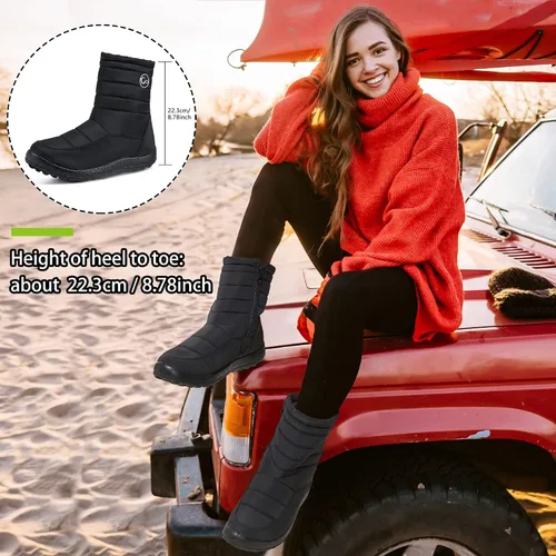 Vista 2 de Botas de nieve de invierno para mujer con soporte de arco para exteriores, con forro de piel cálida, botines con cremallera, impermeables, cómodos