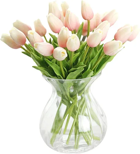 Vista 11 de 30 piezas de tulipanes artificiales de tacto real, decoración de fiesta de boda para el hogar (champán)