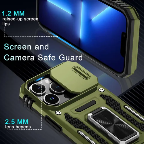 Vista 329 de DEERLAMN Funda para iPhone Xs Max con funda deslizante para cámara + protector de pantalla, soporte giratorio de anillo de grado militar a prueba