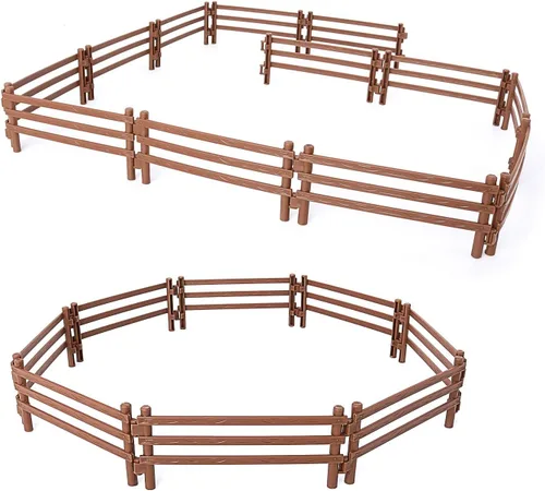 Vista 8 de Volnau Juego de 12 piezas de plástico de madera para valla de corral, accesorios para paneles de caballos, figuras de granja, figuras de animales