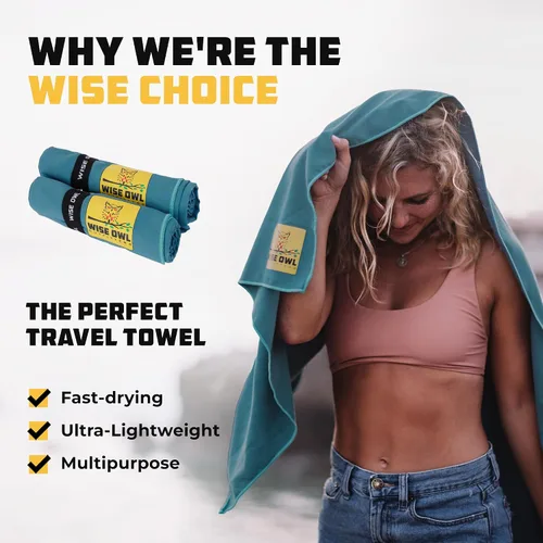 Vista 2 de Wise Owl Outfitters Microfiber Camping Towel - Quick Dry Towel for Travel, Backpacking, Hiking, Beach, Gym & Yoga - Compact, Fast Drying &