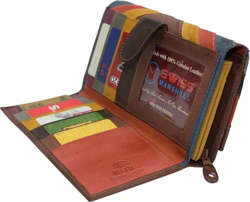 Vista 6 de Swiss Marshall Carteras de cuero para mujer bloqueo RFID gran capacidad tarjetero para teléfono Varios colores Cartera de mano