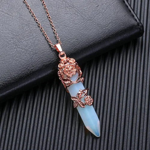 Vista 3 de Regalo para mujeres y hombres, collar hexagonal de cristal curativo, con diseño de amatista, con colgante de cuarzo envuelto en flores de amatista