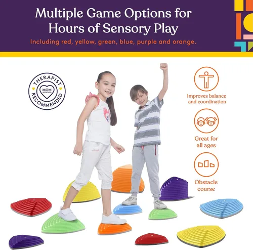 Vista 5 de Special Supplies Stepping Stones for Kids Indoor and Outdoor Balance Blocks Promote Coordination, Balance, Strength Child Safe Rubber, Non-Slip