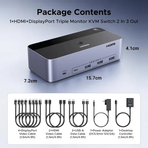 Vista 8 de UGREEN 8K@60Hz HDMI Displayport KVM Switch 3 monitores 2 ordenadores