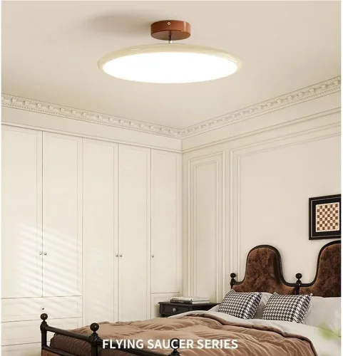 Vista 3 de Round Semi Flush Mount Ceiling Light Retro Adjustable Three Color Temperature Eye Protection Indoor Lamp for Bedroom Office Kitchen Living Yellow