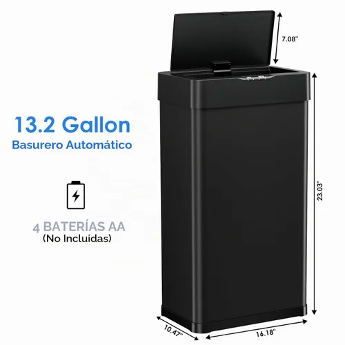Vista 2 de Cubo de basura con sensor de movimiento, sin contacto, cubo de basura automático inteligente con tapa de cierre suave, anillo de retención de bolsa