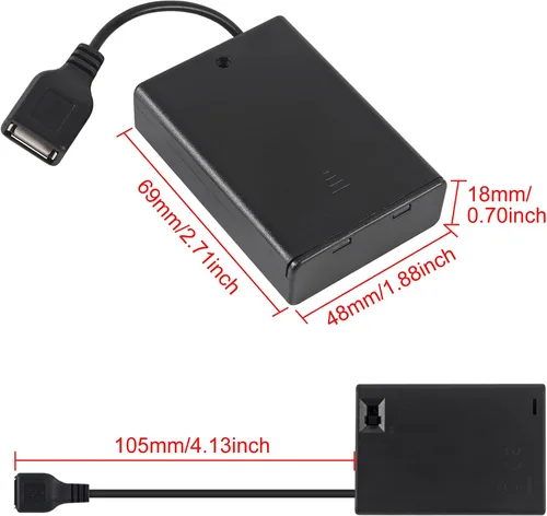 Vista 2 de 4 soportes para 3 pilas AA, 3 pilas AA 4.5-5V con cubierta e interruptor de encendido/apagado, cable USB