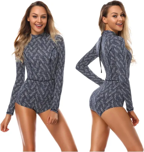 Vista 2 de AXESEA Traje de baño de una pieza con protección UPF 50+ de manga larga para mujer
