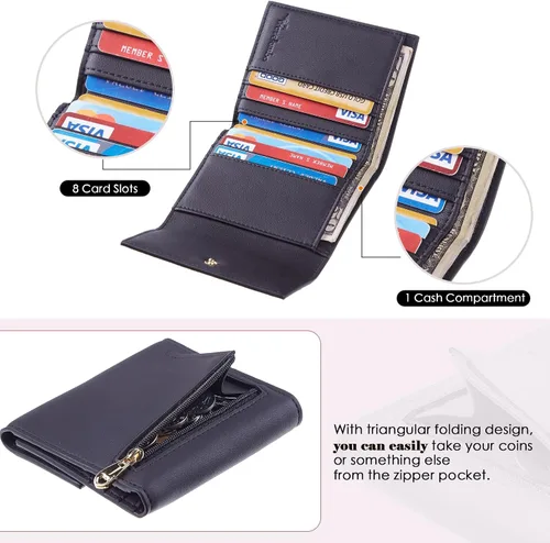 Vista 4 de Travelambo Cartera pequeña y compacta con bloqueo RFID para tarjetas de crédito, monedero de bolsillo para mujer