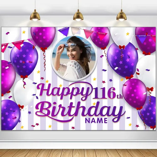 Vista 62 de Cartel decorativo personalizado de feliz cumpleaños número 100, personalización disponible, morado, tamaño grande - Fotos y nombres personalizados