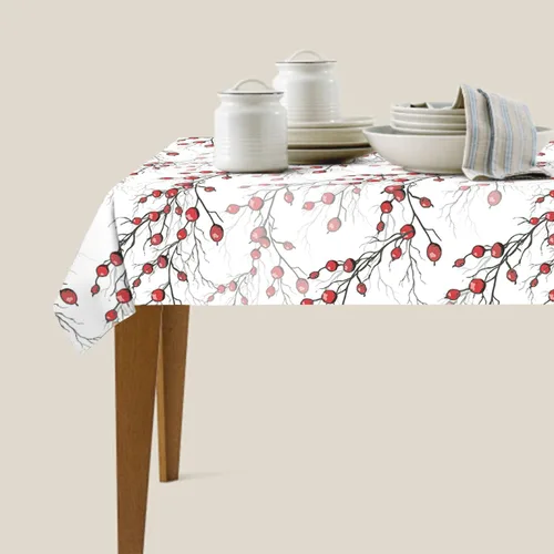 Vista 9 de Mantel rectangular decorativo con bayas rojas de acebo sin hojas, para comedor, barbacoa, picnic, mesa auxiliar, 52 x 70 pulgadas