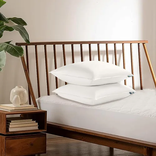 Vista 2 de Serta Juego de 2 almohadas de fibra de plumón de ganso blanco de 233 hilos, tamaño King, 100% algodón, para dormir de lado