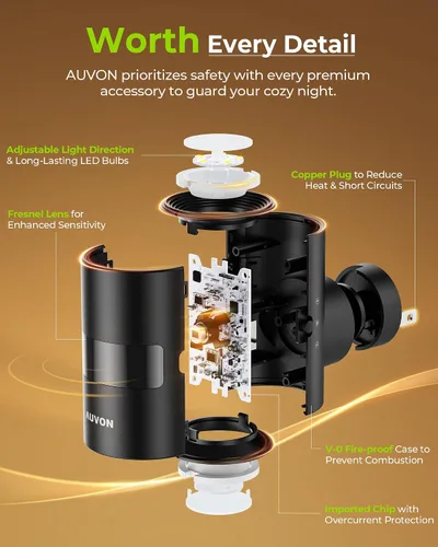 Vista 8 de AUVON Luz nocturna LED enchufable, luz nocturna moderna con sensor de movimiento con diseño giratorio de 90° y sensor de atardecer a amanecer, luces
