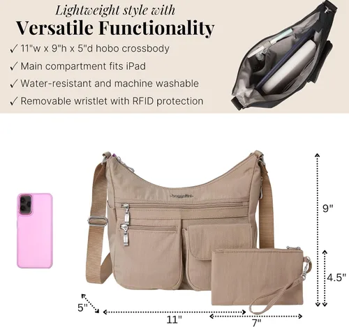 Vista 88 de Baggallini womens Everywhere Bagg Crossbody Women 11x9 Lightweight Nylon Hobo Water-resistant Travel Bag W/Rfid