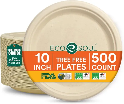 Vista 28 de ECO SOUL - Platos de papel compostables de 9 pulgadas (paquete de 100) biodegradables, resistentes, desechables, ecológicos para cena de Navidad