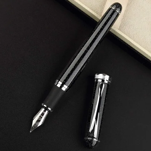 Vista 3 de Pluma estilográfica negra con purpurina, recargable de 5.5 in x 0.5 in para hombres y mujeres, diario, caligrafía, bolígrafos de escritura suave