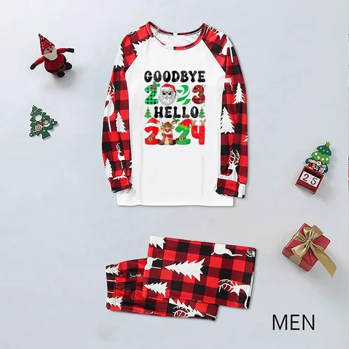 Vista 2 de Miekld Conjuntos de pijamas familiares de Navidad a juego para mujer, pijamas de árbol de Navidad, camisas de manga larga y pantalones a cuadros
