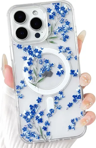 Vista 38 de NITITOP Funda magnética transparente compatible con iPhone 14 Plus/15 Plus, compatible con MagSafe lindas flores, hojas florales para mujeres