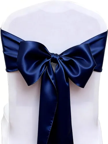 Vista 12 de Paquete de 50 cintas de satén para sillas color azul bebé, 7 x 108 pulgadas, cintas universales doradas para sillas de boda, ceremonia, fiesta