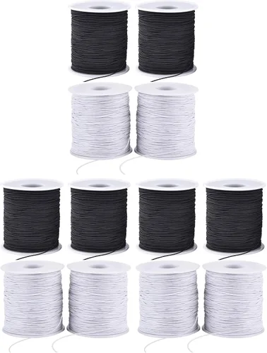 Vista 8 de Cuerda elástica para pulseras, 2 rollos de 1 mm de cuerda elástica resistente para hacer joyas, collares, encordado (negro)