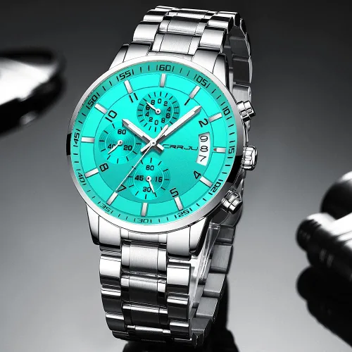 Vista 4 de CRRJU - Reloj de pulsera, de acero inoxidable para hombre, resistente al agua, cronógrafo, correa de acero inoxidable