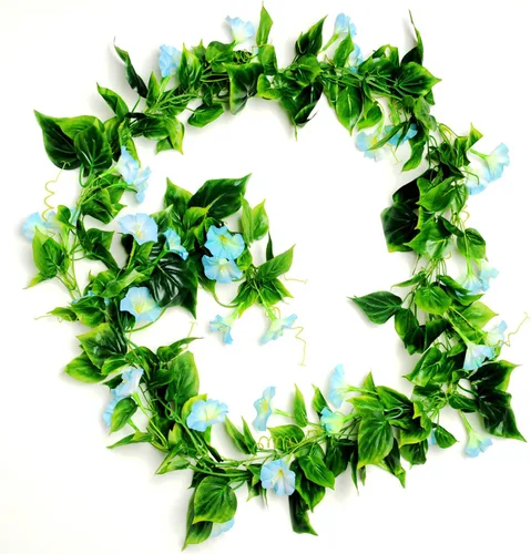 Vista 14 de AirSun Vid de flores artificiales de gloria matutina, 2 plantas colgantes de 15 pies, guirnalda de seda falsa de plantas verdes falsas