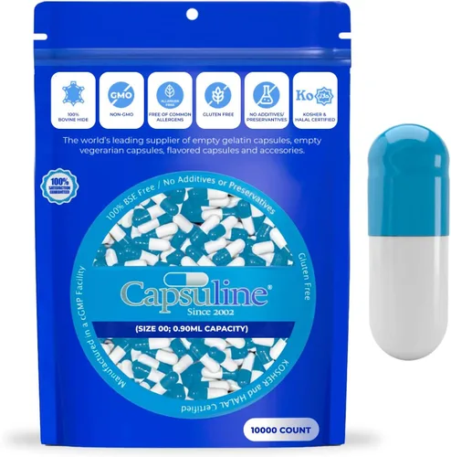 Vista 12 de Capsuline Tamaño 00 – Cápsulas de gelatina vacías transparentes – Cápsulas vacías de gel – Relleno de cápsula de píldora bovina pura – Cápsulas