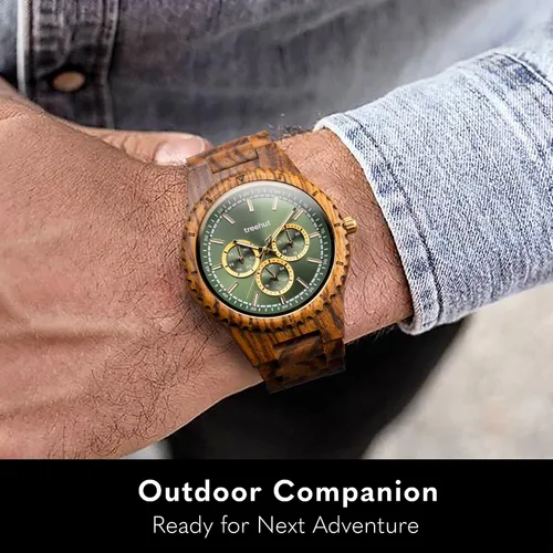 Vista 2 de Treehut Reloj de madera para hombre con correa ajustable y cierre de acero inoxidable, movimiento de cuarzo japonés con fecha de día, reloj