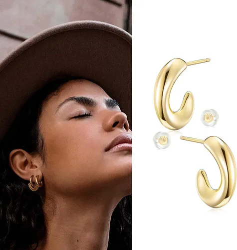 Vista 3 de MYEARS - Arracadas para mujer, con forma de C abierta, con relleno de oro de 14 quilates, joyería pequeña, sencilla, hecha a mano e hipoalergénica