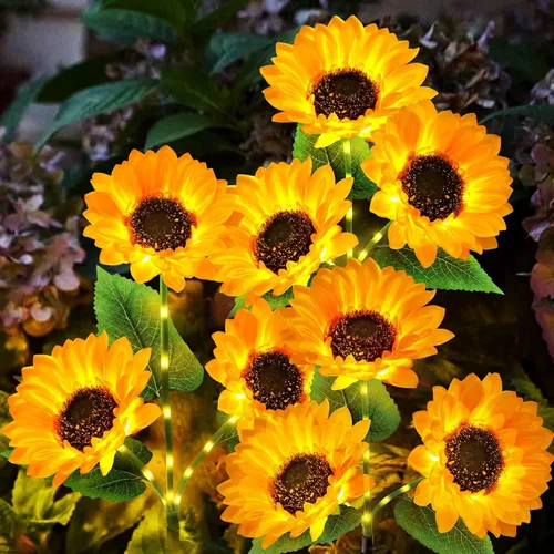 Vista 8 de KOOPER Luces solares para decoración de jardín al aire libre, paquete de 3 luces solares mejoradas para jardín con 9 luces de girasol más grandes
