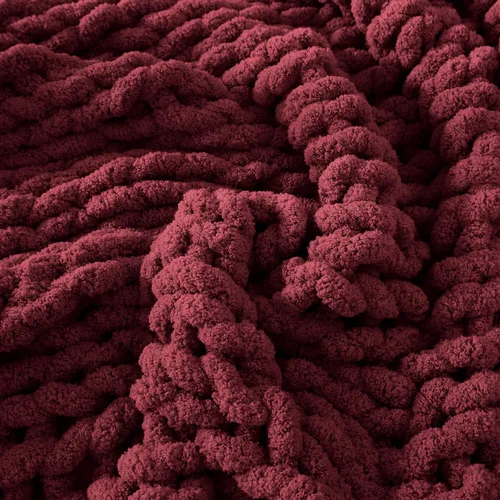 Vista 6 de WRENSONGE Manta de Punto Grueso Throw Color Rojo Borgoña Grande Suave Esponjosa de Punto Trenzado Crochet Throw 100% Tejida a Mano para Sofá Cama