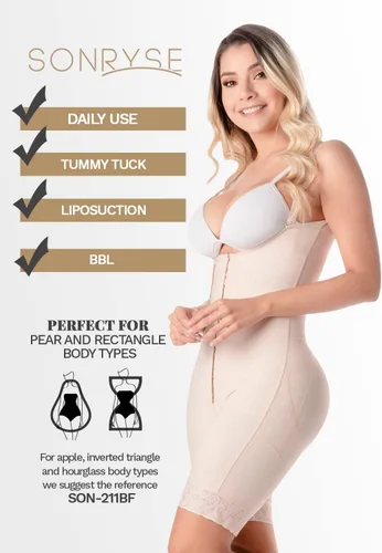 Vista 6 de Sonryse Fajas Colombianas Postparto Tummy Tuck Post Surgery Compression Bodysuit Garment for Women Beige-Mid Longitud del muslo-047bf