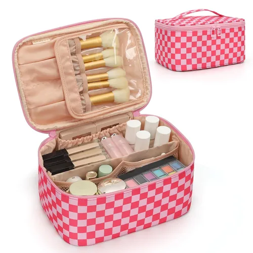 Vista 20 de OCHEAL - Bolsa de maquillaje portátil para cosméticos, estuche organizador de viaje de gran capacidad para mujeres, bolsa de aseo para niñas