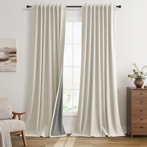 Vista 15 de Guken Cortinas opacas de lino, 2 paneles rústicos, elegantes, 100% opacas, con aislamiento térmico, banda de ganchos y trabilla trasera, 52 x 84