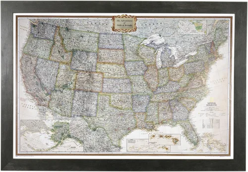 Vista 14 de Póster de lienzo enrollado personalizado con mapa de EE.UU. como arte de pared con chinchetas – Mapa ejecutivo grande de 24" x 36" de EE.UU.
