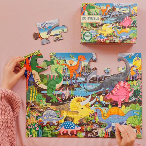 Vista 6 de eeBoo Rompecabezas de 20 piezas – Dinosaur Land Rompecabezas infantil con temática prehistórica, piezas grandes para manos pequeñas para desarrollar