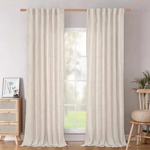 Vista 40 de BGment Cortinas cortas de lino marfil de 36 pulgadas de largo para ventanas de cocina, pequeñas cortinas texturizadas rústicas para café sobre
