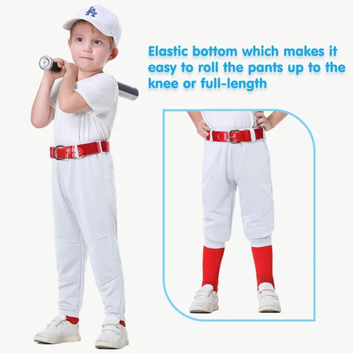 Vista 5 de Mivei Pantalones de béisbol para niños de 2 a 7 años, pantalones de béisbol para niños pequeños, pantalones de sóftbol con bolsillos UPF50+