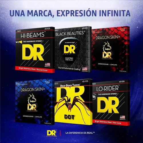 Vista 7 de DR Strings PURE BLUES - Cuerdas para bajo (PB-45), color plateado