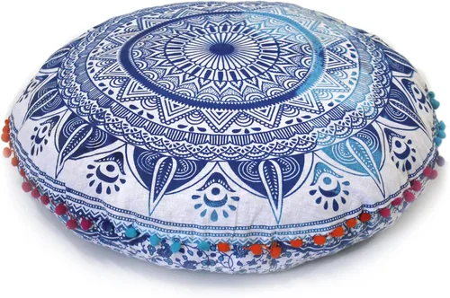 Vista 19 de CRAFT KALA Funda de cojín de 22 pulgadas para meditación, diseño de mandala, funda para puf, asiento redondo, mandala bohemio, de algodón