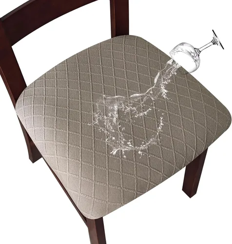 Vista 23 de Fundas de asiento impermeables para sillas de comedor, fundas para sillas de comedor y cocina (beige, 2 piezas) Jacquard Removable Machine